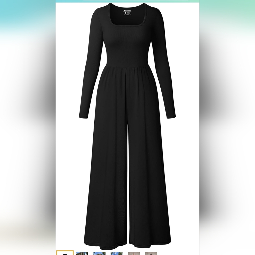 OQQ Women Wide Leg Pants Jumpsuits One Piece Long Sleeve Square Neck Jumpsuits